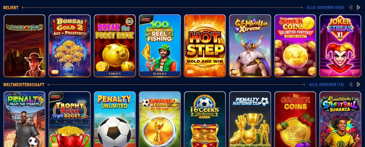Wingaga Slots Übersicht mit beliebten Spielautomaten und Jackpot-Titeln